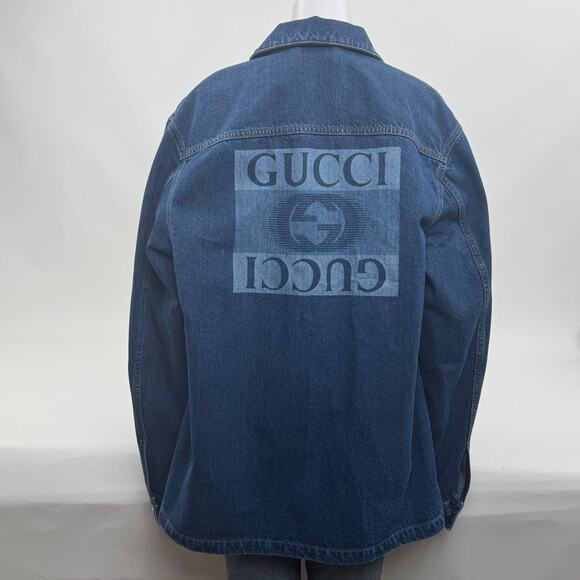 Men's Gucci NWT Indigo Blue Interlocking G Lasered Denim Jacket Size 52 - Picture 2 of 16